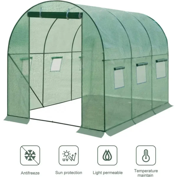 Kas 300x200x200 Cm, Foliekas Winterproof, Tomatenhuis Met Deur 6 Ramen Groen 5