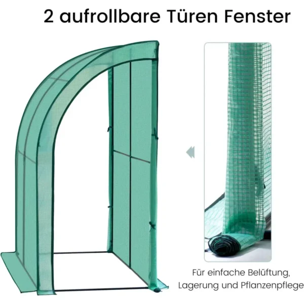 Kas, Foliekas, Aanbouwkas 200x210x100cm, PE Dekzeil Met Roldeuren Groen 4