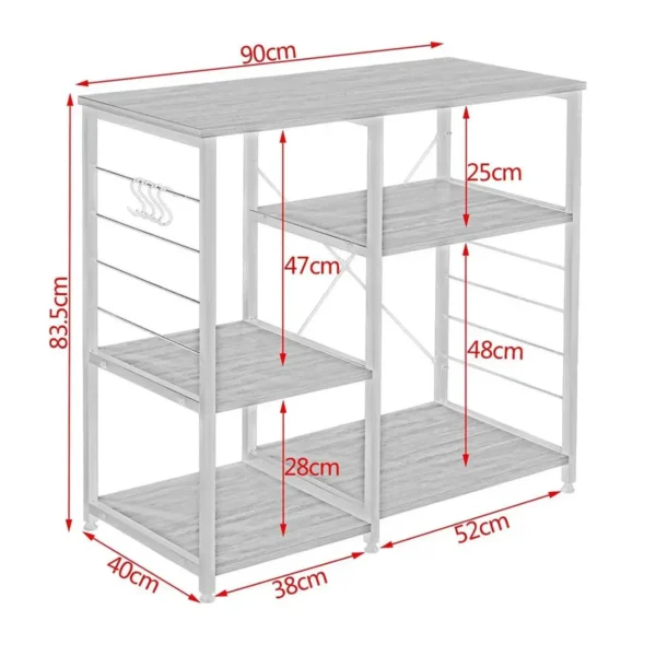 Keukenplank, Staande Plank, Gemaakt Van Hout En Staal, Met 5 Planken, Ca. 90x40x83,5 Cm Donker Beuken 7