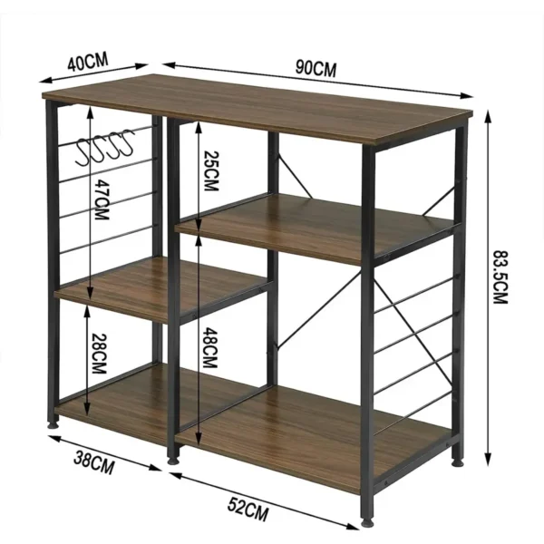 Keukenplank, Staande Plank, Gemaakt Van Hout En Staal, Met 5 Planken, Ca. 90x40x83,5 Cm Donkerbruin 3