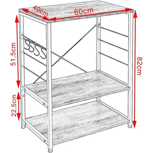 Keukenplank Van Hout En Staal, Met 3 Planken, Ca. 60 X 40 X 82 Cm Licht Eiken 3