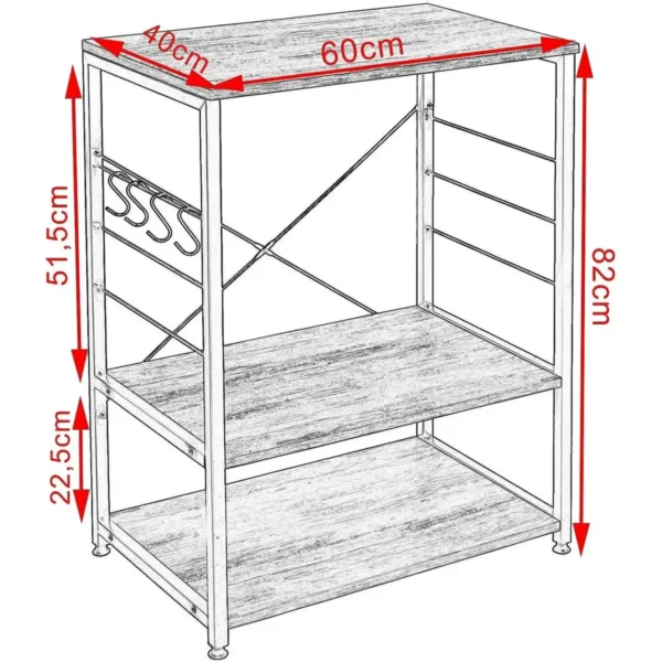 Keukenplank Van Hout En Staal, Met 3 Planken, Ca. 60 X 40 X 82 Cm Zwart 3