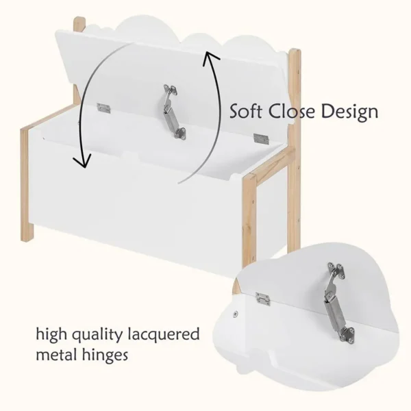 Kinderbank Met Opbergruimte, 2 In 1 Speelgoedkist Opbergkist Met Rugleuning, Wit 4