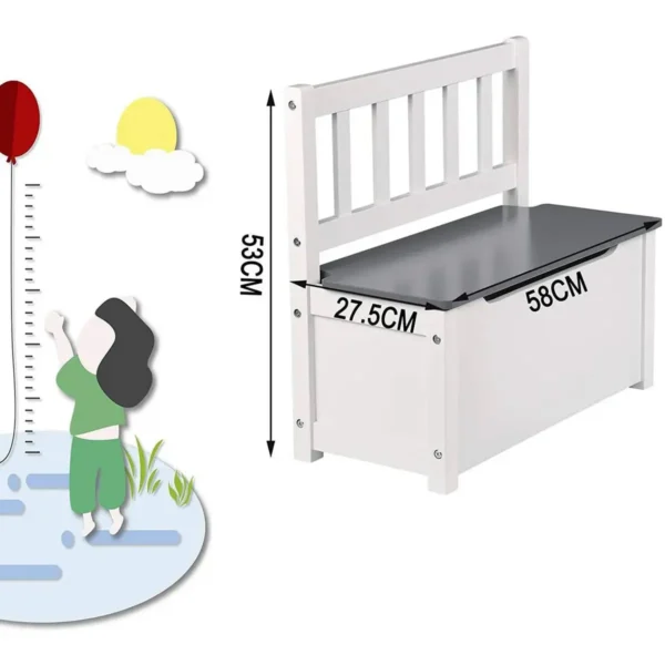 Kinderbank Met Opbergruimte, Speelgoedkist In Grijs En Wit 4