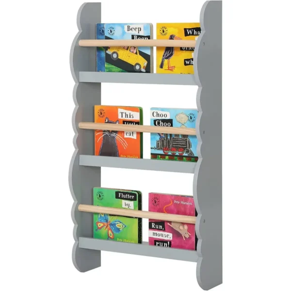 Kinderboekenkast Wandplank Van Grenenhout E1 MDF Met 3 Planken Grijs 7