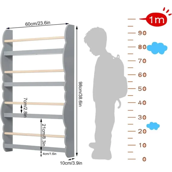 Kinderboekenkast Wandplank Van Grenenhout E1 MDF Met 4 Planken Grijs 3