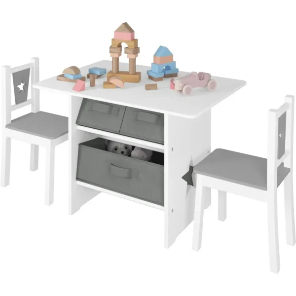 Kindertafel En 2 Stoelen, Kinderzithoek Met Opbergruimte En 3 Opbergmanden 8