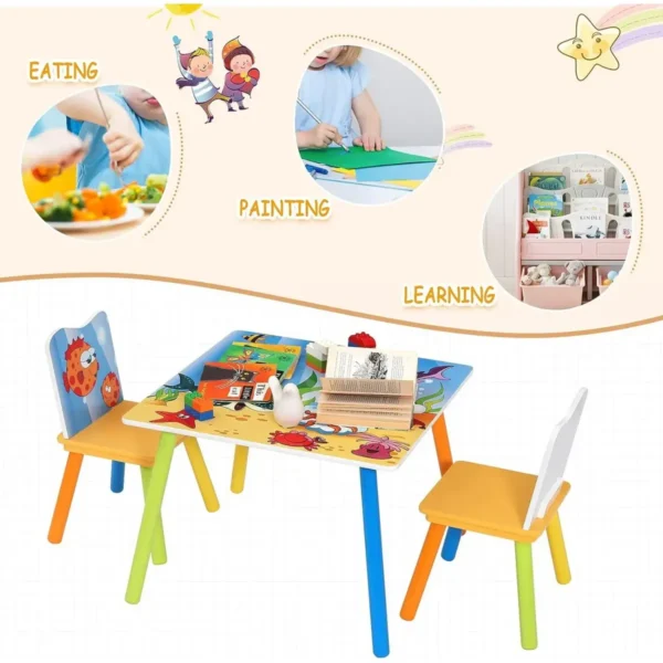 Kindertafel Met 2 Stoelen, Kinderzitgroep Met Zeemotief, Gemaakt Van Massief MDF Hout 4