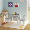 Kindertafel Met 2 Stoelen, Speeltafel Met Omkeerbaar Bouwbord, Kinderzithoek Witgrijs 2