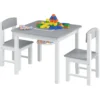 Kindertafel Met 2 Stoelen, Speeltafel Met Omkeerbaar Bouwbord, Kinderzithoek Witgrijs 1