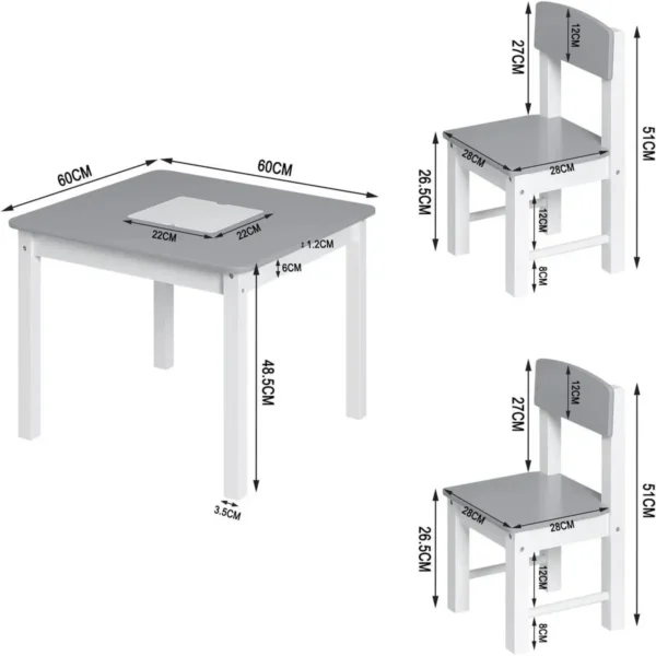 Kindertafel Met 2 Stoelen, Speeltafel Met Omkeerbaar Bouwbord, Kinderzithoek Witgrijs 3