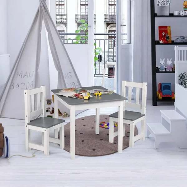 Kinderzitgroep Kindertafel Met 2 Stoelen Witgrijs 2