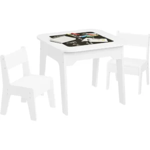 Kinderzitgroep Met Opbergruimte, Kindertafel Met 2 Stoelen, Dubbelzijdig Tafelblad, Wit 1