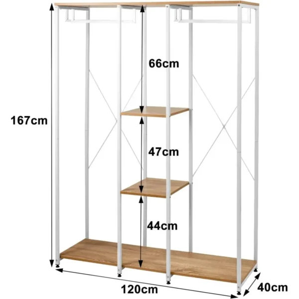 Kledingrek Met Plank Van Hout En Staal In Maat XXXL Licht Wit Eiken 3