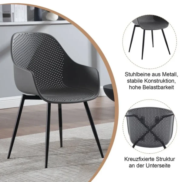 Klihome Eetkamerstoelen, Holle Rug, Keukenstoel, Metalen Poten, Gemaakt Van PP Grijs 6