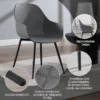 Klihome Eetkamerstoelen, Holle Rug, Keukenstoel, Metalen Poten, Gemaakt Van PP Grijs 5