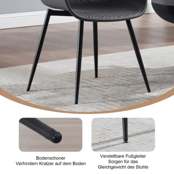 Klihome Eetkamerstoelen, Holle Rug, Keukenstoel, Metalen Poten, Gemaakt Van PP Grijs 8