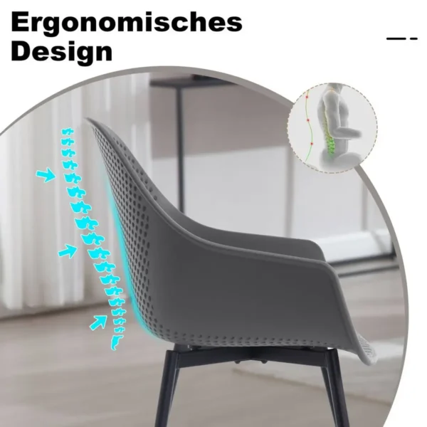 Klihome Eetkamerstoelen, Holle Rug, Keukenstoel, Metalen Poten, Gemaakt Van PP Grijs 9