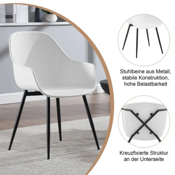 Klihome Eetkamerstoelen, Holle Rug, Keukenstoel, Metalen Poten, Gemaakt Van PP Wit 7