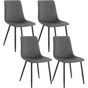 Klihome Eetkamerstoelen Set Van 4, Design Stoel, Metalen Poten, Zitting Van Donkergrijs Fluweel 1