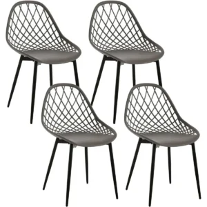 Klihome Eetkamerstoelen Set Van 4, Keukenstoel Met Holle Rugleuning, Metalen Poten Grijs 1