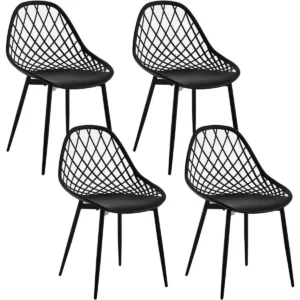 Klihome Eetkamerstoelen Set Van 4, Keukenstoel Met Holle Rugleuning, Metalen Poten Zwart 1