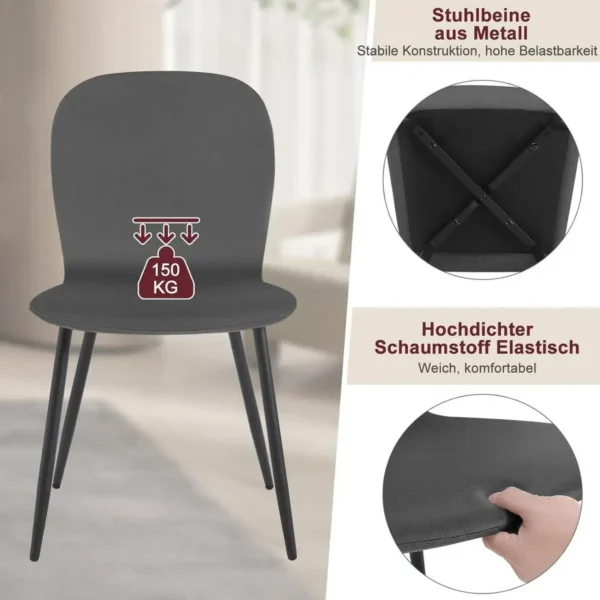 Klihome Eetkamerstoelen Set Van 4, Keukenstoelen, Schelpstoel, Met Fluwelen Metalen Poten Donkergrijs 6