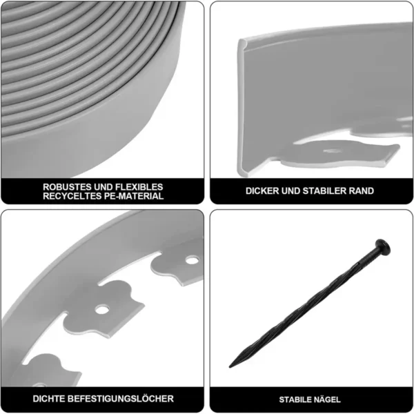 Kunststof Gazonrand Met Grondanker, Gazonborder, Wortelbarrièresysteem, Grijs 1 X 10 M 6