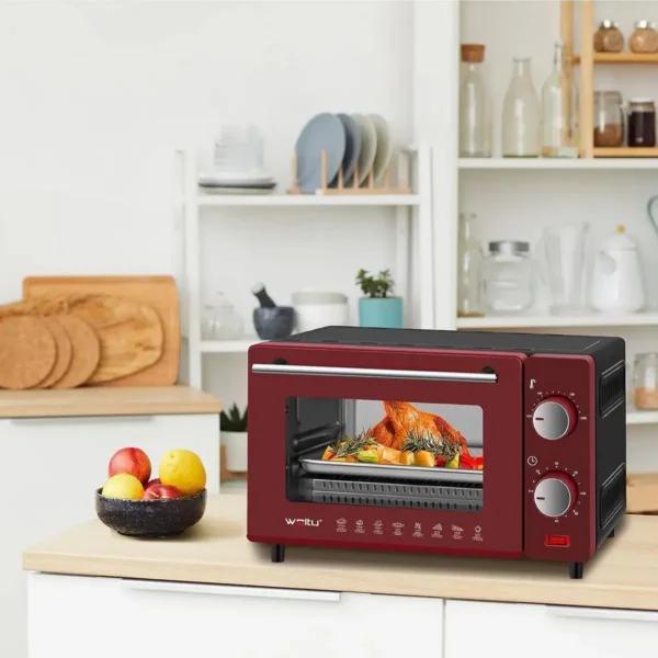 Mini-oven 10 Liter, 650 Watt Broodroosteroven, 100-230 °C, 60 Minuten Rood + Zwart 7