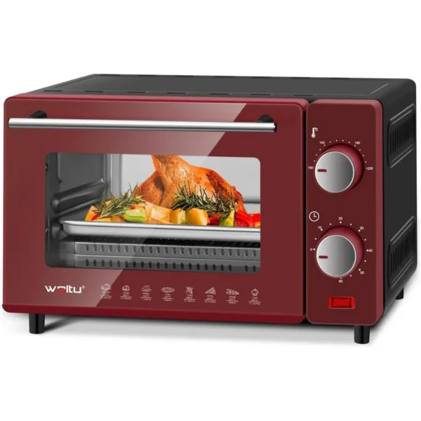 Mini-oven 10 Liter, 650 Watt Broodroosteroven, 100-230 °C, 60 Minuten Rood + Zwart 1