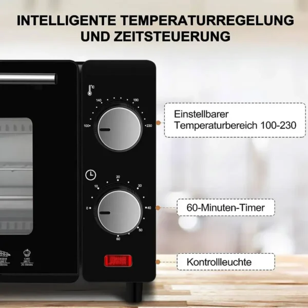 Mini-oven 10 Liter, 650 Watt Broodroosteroven, 100-230 °C, 60 Minuten Zwart En Wit 5