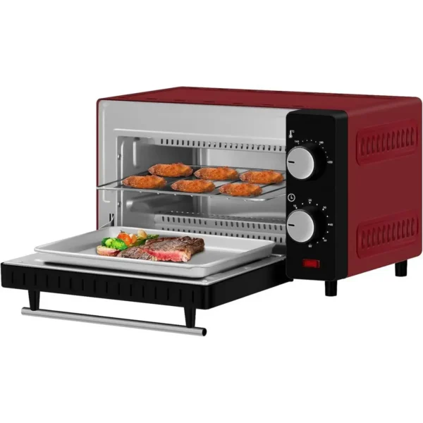 Mini-oven 10 Liter, 650 Watt Broodroosteroven Pizzaoven Bakplaat Met Timer Rood 8