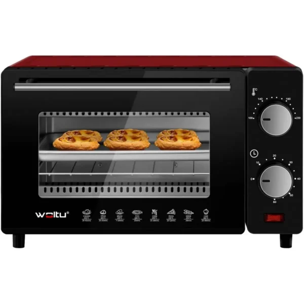 Mini-oven 10 Liter, 650 Watt Broodroosteroven Pizzaoven Bakplaat Met Timer Rood 9