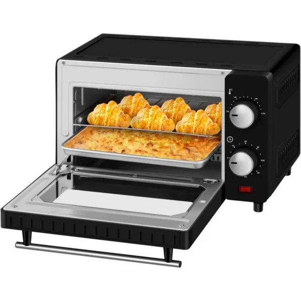 Mini-oven 10 Liter, 650 Watt Broodroosteroven Pizzaoven Bakplaat Met Timer Zwart 4