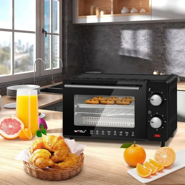 Mini-oven 10 Liter, 650 Watt Broodroosteroven Pizzaoven Bakplaat Met Timer Zwart 7