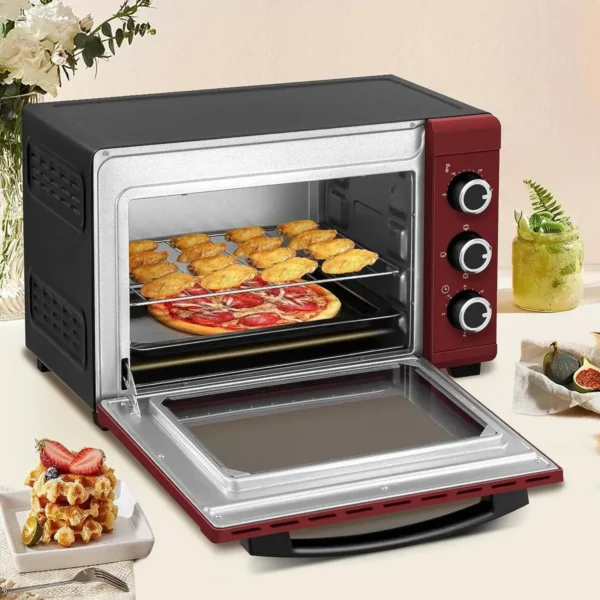 Mini-oven 28 L, Pizzaoven 1600 W, 100-230 °C, Timer 0-60 Min, 3 Verwarmingsmodi Rood-zwart 7