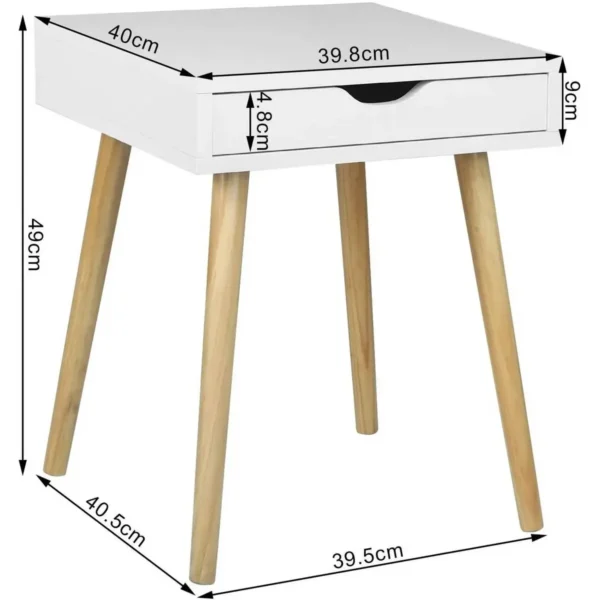 Nachtkastje Met Lade En 4 Houten Poten Van Witte Spaanplaat 3