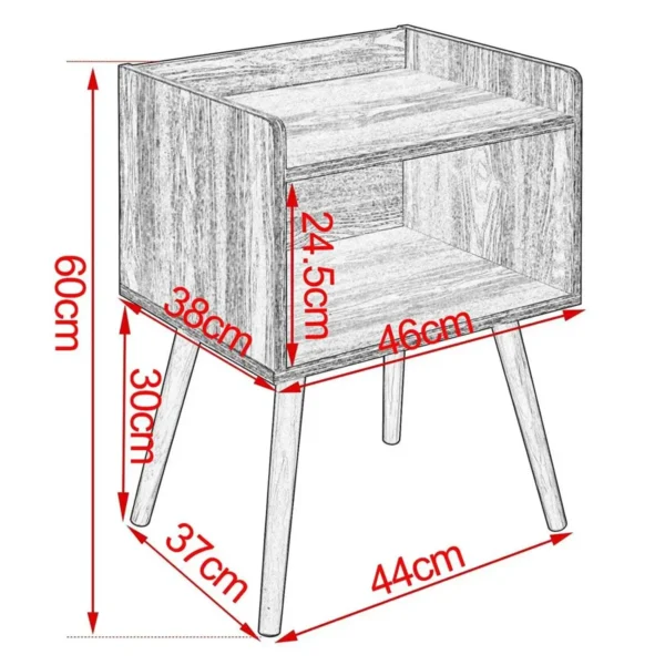 Nachtkastje Met Open Vak, Hout, Licht Eiken, 46x38x60cm (BxDxH) 3