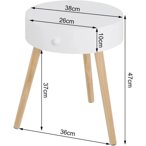 Nachtkastje Rond Bijzettafeltje Met Lades Gemaakt Van MDF E1 Grenenhout, Wit 3