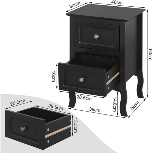 Nachtkastje, Salontafel, Nachtkastje, Nachtkastje Met 2 Lades Gemaakt Van Zwart MDF 3