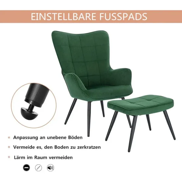 Ontspanningsfauteuil, Fauteuil, Vintage Retro Fauteuil, Gestoffeerde Fauteuil Met Kruk, Corduroy Groen 2