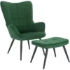 Ontspanningsfauteuil, Fauteuil, Vintage Retro Fauteuil, Gestoffeerde Fauteuil Met Kruk, Corduroy Groen 1