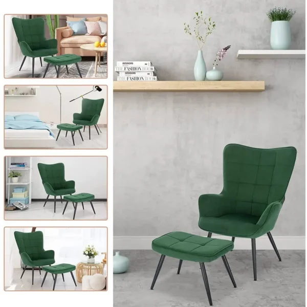 Ontspanningsfauteuil, Fauteuil, Vintage Retro Fauteuil, Gestoffeerde Fauteuil Met Kruk, Corduroy Groen 8