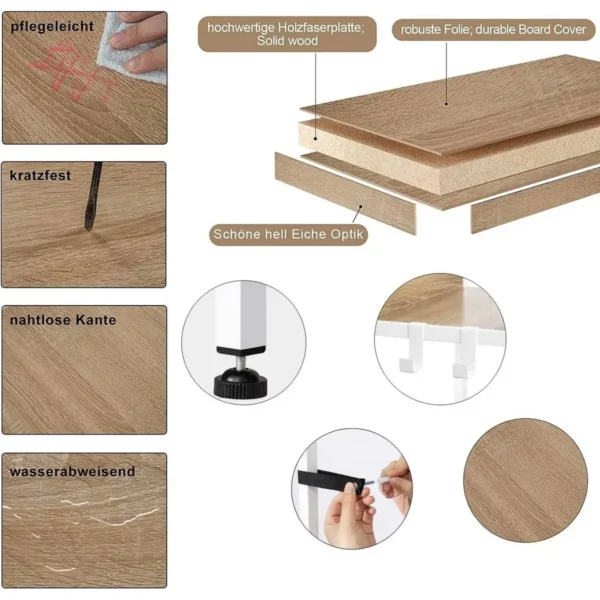 Opbergplank Met 5 Niveaus, Staande Plank Met 4 Haken In De Woonkeuken, Gemaakt Van Wit MDF 5