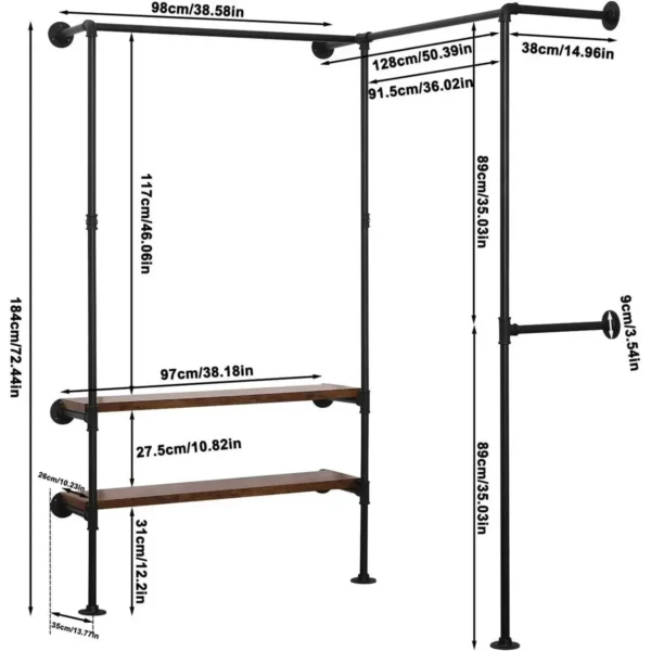 Open Kledingkastbuizen, Kledingroede Met Planken Wandmontage, Industrieel 3