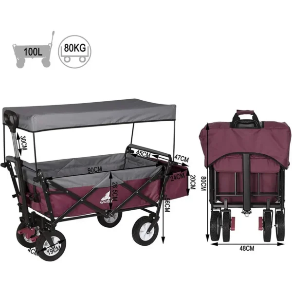 Opvouwbare Bolderkar Met Dak, Wielen Met Rem Voor De Tuincamping Fuchsia 4