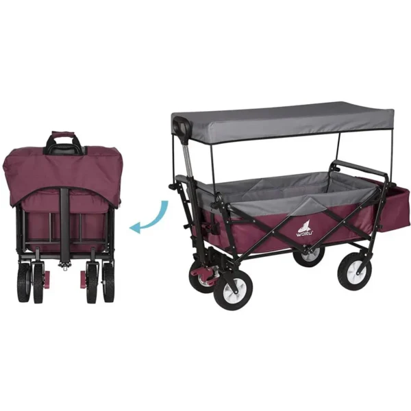 Opvouwbare Bolderkar Met Dak, Wielen Met Rem Voor De Tuincamping Fuchsia 6