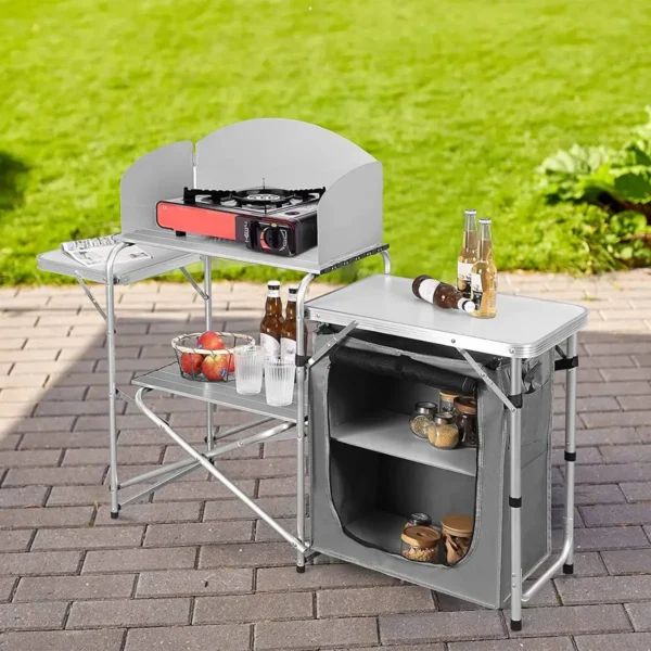 Opvouwbare Campingkast Inclusief Draagtas Met Aluminium Frame, Draagbare Reiskeuken, Witgrijs 2