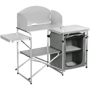 Opvouwbare Campingkast Inclusief Draagtas Met Aluminium Frame, Draagbare Reiskeuken, Witgrijs 1