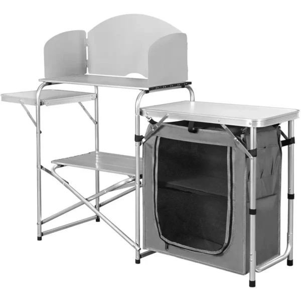 Opvouwbare Campingkast Inclusief Draagtas Met Aluminium Frame, Draagbare Reiskeuken, Witgrijs 9